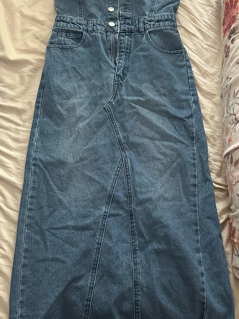 Forever 21 Blue Denim Flare Maxi Dress